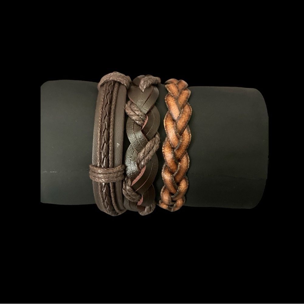 Brown Faux Leather Jewelry Bracelet Set 3 piece